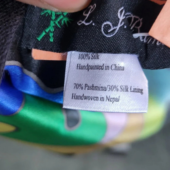 L.J. Bamboo 100% Silk Pashmina Abstract Colorful Scarf - Picture 6 of 8